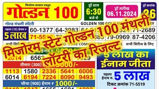 Mizoram State Golden Lottery Result  Golden 100 gold monthly lottery result today 06112024 live [upl. by Adekam]