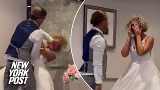 Viral TikTok of groom smashing wedding cake in bride’s face ignites internet  New York Post [upl. by Netneuq]