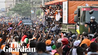 Ecstatic Ivory Coast fans celebrate with team during Afcon victory parade [upl. by Eemiaj]