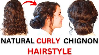 Natural Curley hair  Easy chignon hairstyle  low chignon for long to medium hair [upl. by Ojok]