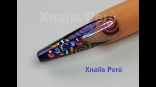 Uñas Acrílicas con Incrustación de pedrería y Espirales camaleónicos  Xnails Peru [upl. by Jamnes]