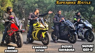 Kawasaki Zx10R Vs Suzuki Hayabusa Vs Bmw S1000RR Vs Suzuki GSXR  Quad Battle [upl. by Lais424]