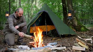 Solo Tipi Tent Overnighter amp Cooking on a Rock [upl. by Amme]