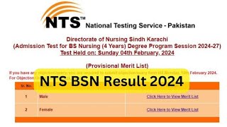 Indus College of Nursing amp Midwifery BS Nursing NTS Result 2024  BSN Admissions Test [upl. by Flodnar913]