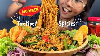 COOKING amp EATING SPICY BHOOTJOLOKIA BAMBOOSHOOT MUSTARD LEAF INDIAN MAGGI CHALLENGE  SPICY MAGGI [upl. by Bright424]