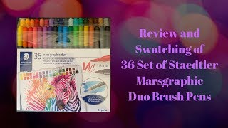 Review and Swatching of 36 Set of Staedtler Marsgraphic Duo Watercolor Brush Markers [upl. by Messing686]