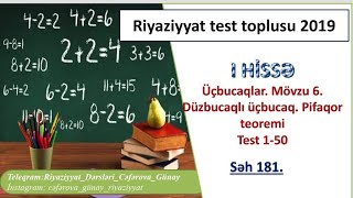 Üçbucaqlar Mövzu 6Düzbucaqlı üçbucaqPifaqor teoremiDüzbucaqlı üçbucağın tərəfləri seh 181 150 [upl. by Acsisnarf]