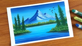 Easy Oil Pastel Landscape painting for beginners  MOUNTAIN SCENERY  Oil Pastel Drawing [upl. by Dusa]