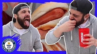 Most hot dogs eaten in three minutes  Guinness World Records [upl. by Curtis]