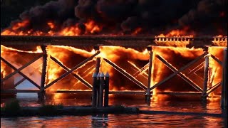 Raw video Fire engulfs vacant building rail bridge in Richmond BC [upl. by Katonah]