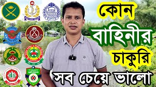 কোন বাহিনীর চাকুরি সব চেয়ে ভালো  Police Army BGB Airforce Navy Defence Jobs Circular 2024 [upl. by Lilith389]