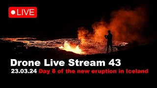 LIVE 230324 Day 8 New volcano eruption in Iceland drone live stream [upl. by Dnalel]