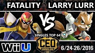 CEO 2016 Smash 4  TA  Fatality Captain Falcon Vs eLevate  Larry Lurr Fox  Smash Wii U [upl. by Llemar949]