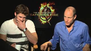 The Hunger Games Catching Fire  Liam Hemsworth and Woody Harrelson Interview [upl. by Hurless]