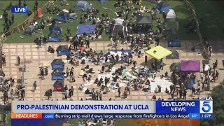 ProPalestinian demonstrators take over courtyard at UCLA [upl. by Selia]