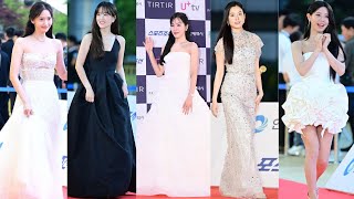 Yoona Tiffany Park Bo Young and Korean stars at the 2024 Blue Dragon Series Awards 2024 red carpet [upl. by Bolme]