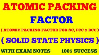 ATOMIC PACKING FACTOR FOR SC FCC BCC UNIT CELLS  PACKING FRACTION  PACKING EFFICIENCY  NOTES [upl. by Eigla177]