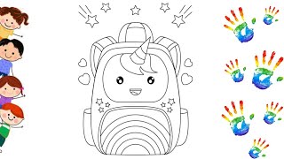 Look And Find Out The Mistake  How To Color Unicorn Rainbow School Bag 113 [upl. by Goeger20]