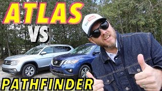 New 2018 VW ATLAS SE vs 2017 NISSAN PATHFINDER SL  Comparison Review  Plus 3rd Row Seating Test [upl. by Morlee]