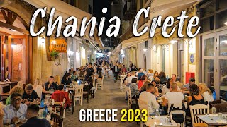 Chania Crete nightlife walking tour 4k Kreta Greece 2023 [upl. by Oelgnaed]