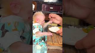 The baby monkey eats rice with his grandmother shorts monkey poor poormonkey viralvideo [upl. by Iarised]