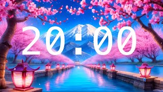 20 Minute Countdown Timer with Alarm  Cherry Blossoms and a River with Lanterns  Relaxing Music [upl. by Nomrah]