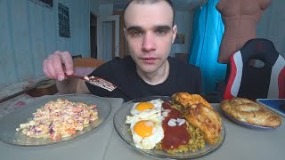 MUKBANG FRIED CHICKEN  PORRIDGE  FRIED EGGSS  BAKED WITH MEAT EATING SHOW  ASMR asmr mukbang [upl. by Smail]