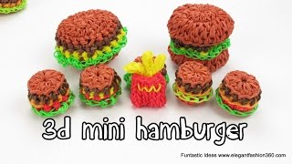 Rainbow Loom 3D Mini Hamburger CharmLoomless  How to Loom bands tutorial [upl. by Adnileb841]