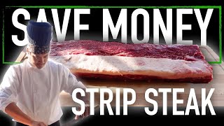 HOW TO CUT WHOLE STRIP LOIN  SAVE MONEY ON STRIP STEAKS FOR HIBACHI [upl. by Edgard]