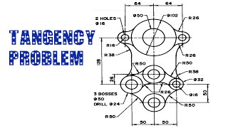 TANGENCY PROBLEM 11  Tangency  Tangency problems  Engineering drawing  Technical drawing [upl. by Enrev]