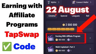 Earning with Affiliate Programs  22 August Tapswap Video Code Today [upl. by Marcello]