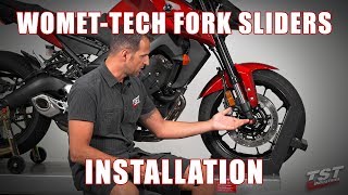 How to install WometTech Fork Sliders on a 2017 Yamaha FZ09 by TST Industries [upl. by Anitsrihc930]