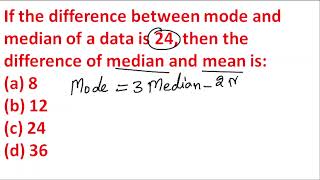 Class 10  Math If the difference between modeampmedian of a data is 24 then difference of medianampmean [upl. by Uyekawa340]