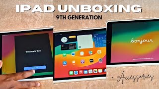 9TH GENERATION IPAD UNBOXING📦 W ACCESSORIES✨️ SETUP [upl. by Wehner318]