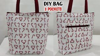 Very beautiful ladies handbag cutting and stitching  3 POCKETS  DIY Tote bag sewing tutorial [upl. by Danyluk643]