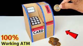 how to make cardboard ATM at home  Mini working atm  coin bank making  Best cardboard projects [upl. by Arbua]