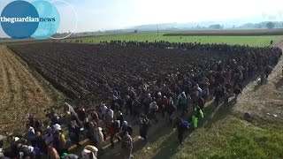 Refugees on SloveniaCroatia border – drone video footage [upl. by Geoff]