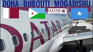 TRIPREPORT  Qatar Airways ECONOMY  Airbus A320  Doha  Djibouti  Mogadishu [upl. by Nickelsen865]