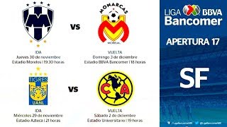 FECHAS y HORARIOS CONFIRMADOS para las SEMIFINALES de la LIGUILLA torneo APERTURA 2017 [upl. by Rivy614]