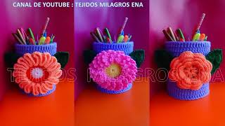 Manualidades Milagros Ena N° 1 Organizadores de tarros con fundas y flores tejidas [upl. by Del]