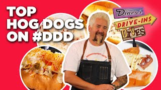 Top 5 MostINSANE Hot Dogs Guy Fieri Has Tried on Diners DriveIns and Dives  Food Network [upl. by Imelida]