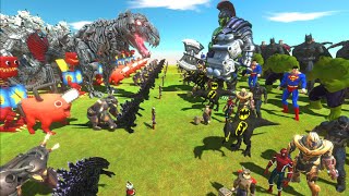 RICKLY WAR  MECHA TEAM vs SUPERHEROES TEAM  Animal Revolt Battle Simulator [upl. by Notlad743]