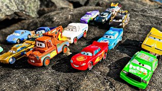 Disney Pixar Cars falling into deep pool Lightning McQueen Tow Mater Mack Sally Francesco [upl. by Lerat869]