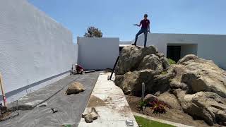 Granite Hills Succulent Garden Install Day 1 Weed Fabric Soil Mounding and Boulders [upl. by Casavant]