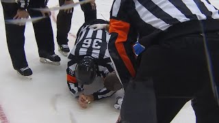 NHL Injury to the RefereeLeaves Game [upl. by Labannah]