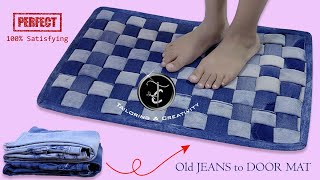 Door mat  Old jeans reuse ideas  पुरानी जीन्स से बनायें खूबसूरत सा door mat [upl. by Yelnoc]