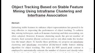 Object Tracking Based on Stable Feature Mining Using Intraframe Clustering and Interframe Associatio [upl. by Aurlie766]