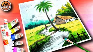 Villages Scenerys Drawings With Watercolor  Watercolor Drawing for Beginner  Easy Scenery Drawing [upl. by Josselyn]