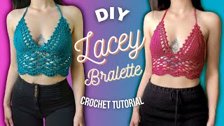 Lace Detailed Bralette for all sizes  DIY Crochet Tutorial [upl. by Bensky]