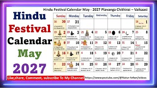 Hindu Festival Calendar May 2027 Plavanga Chithirai – Vaikaasi [upl. by Ynez160]